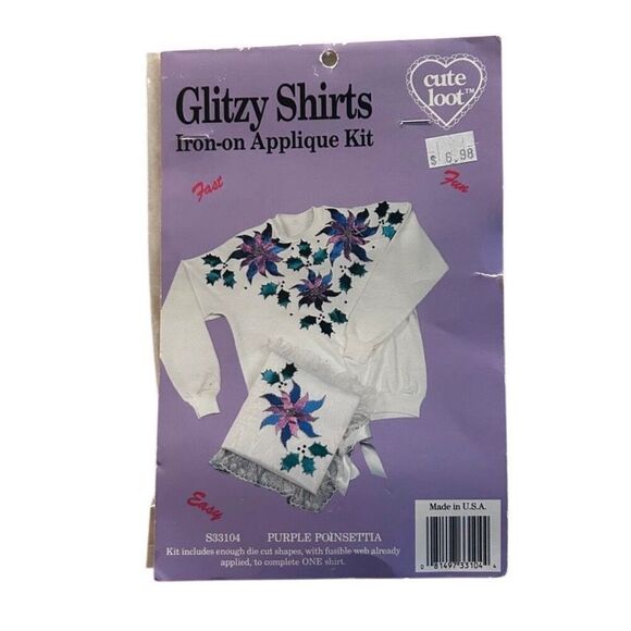Lot Of 3 Vintage Glitzy Shirts Iron-On Appliqué Kits Fall Leaves and Poinsettia - Picture 5 of 10